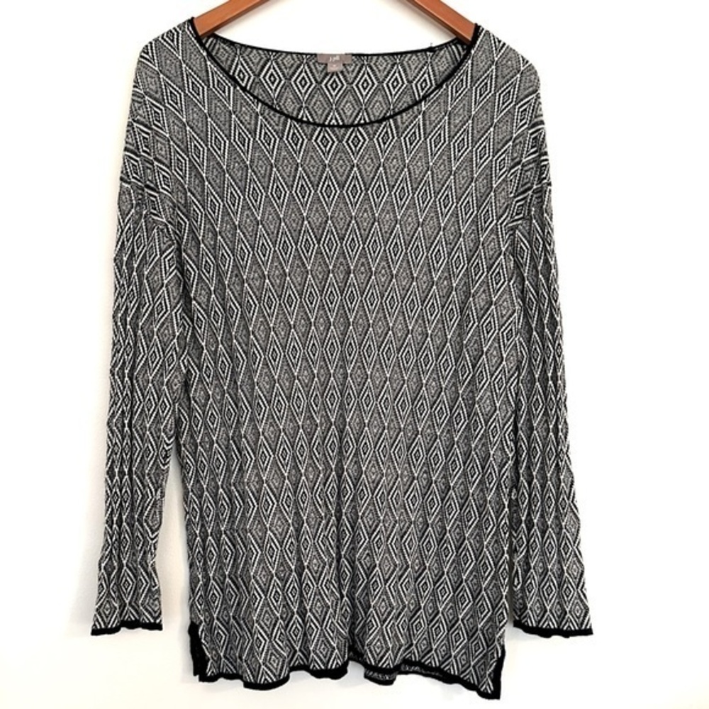 J. Jill Black and White Tunic Sweater Split Hem Size Medium